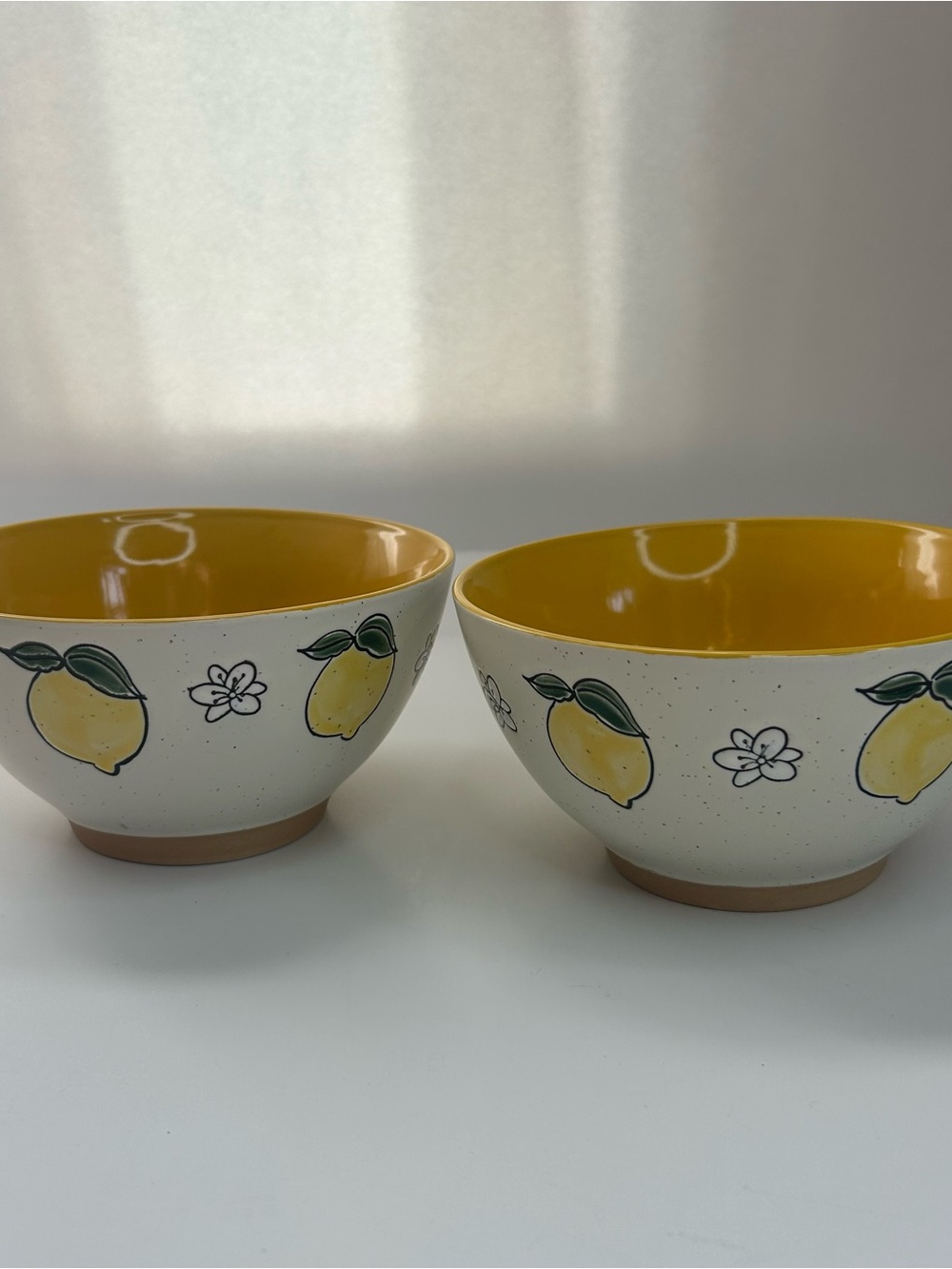 Spectrum Designz LEMON BLOOM Set Of 2 Cereal Bowls 6” Ivory Yellow Stoneware